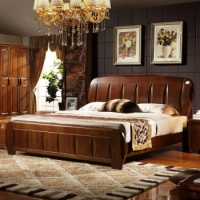 卡菲納實木床 雙人床 1.8/1.5米床 現代實木橡木床LHSMC1401 胡桃色 1800*200
