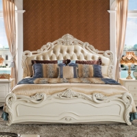 貝黎詩 歐式雙人床1.8米 法式田園公主床 實木高箱床1.5米 臥室家具 8802床真皮雕花床尾框架